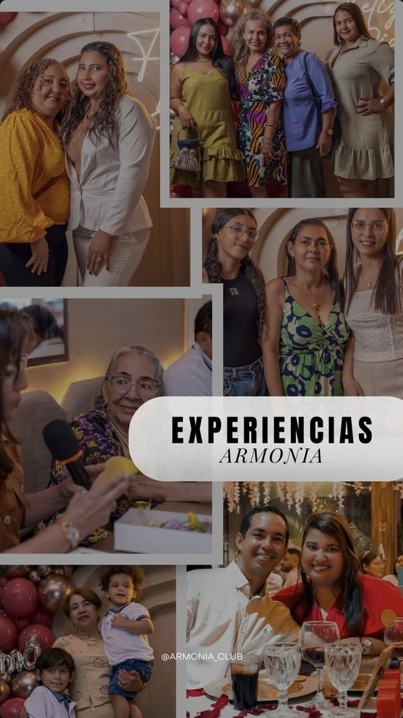 Collage de invitados celebrando en Armonía Club
