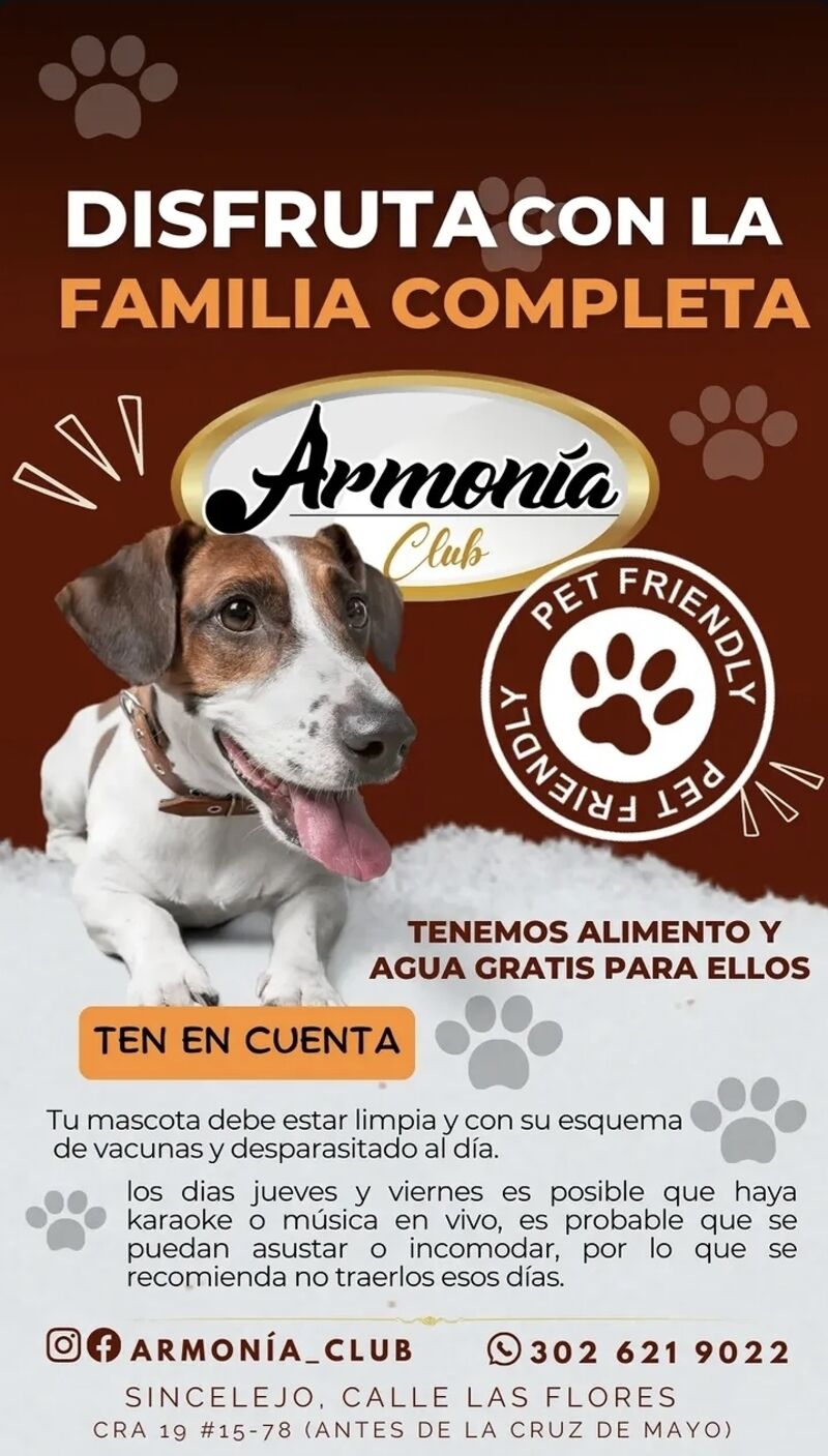 Aviso pet friendly de Armonía Club