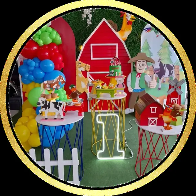 Decoración de primer cumpleaños con temática de granja